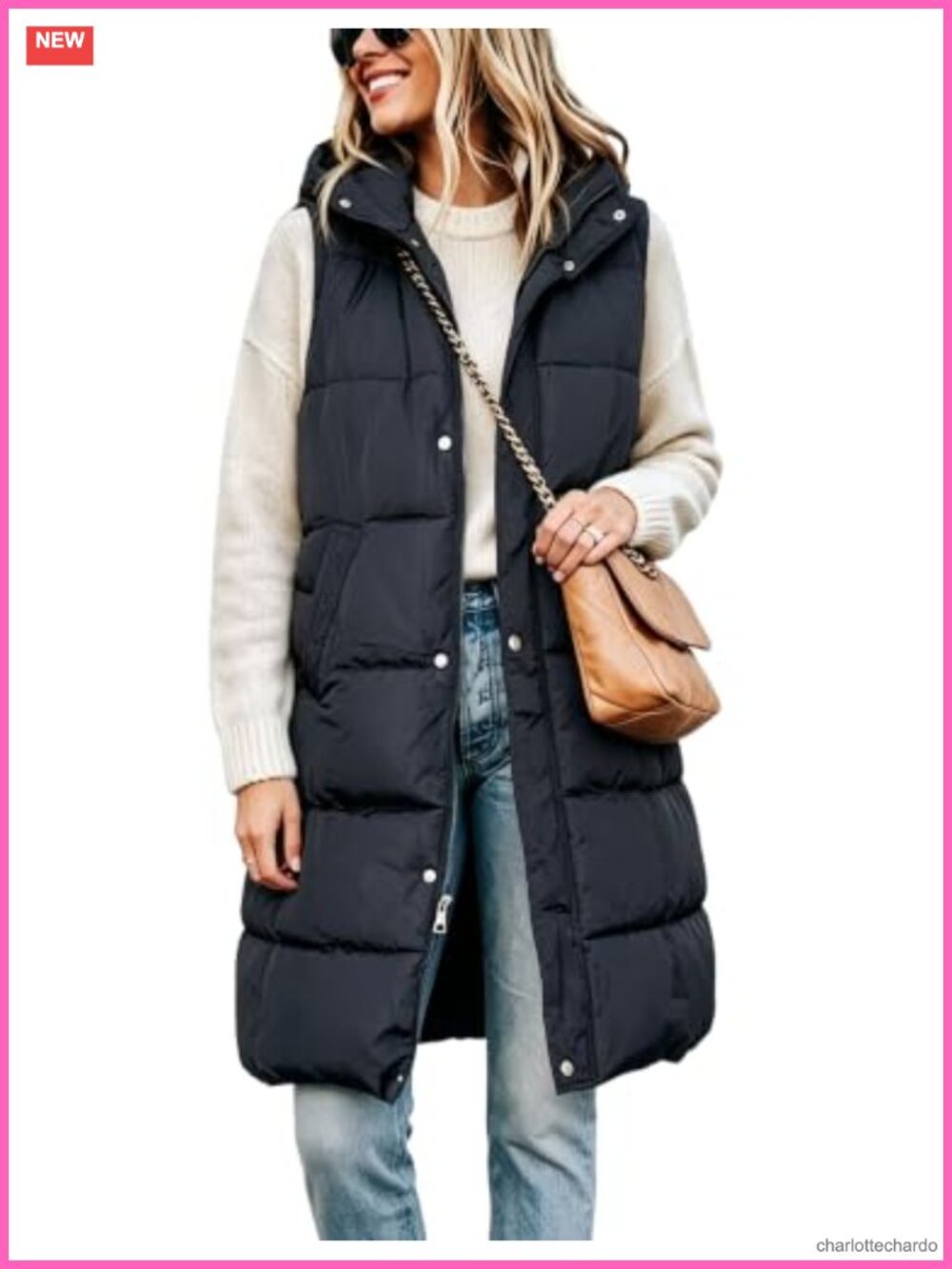 Long Puffer Vest with Detachable Hood Quilted Sleeveless Outerwear